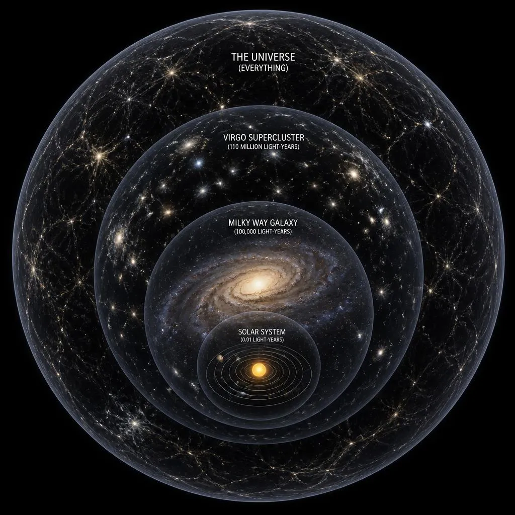 Nested scales of the universe from observable universe down to the Solar System