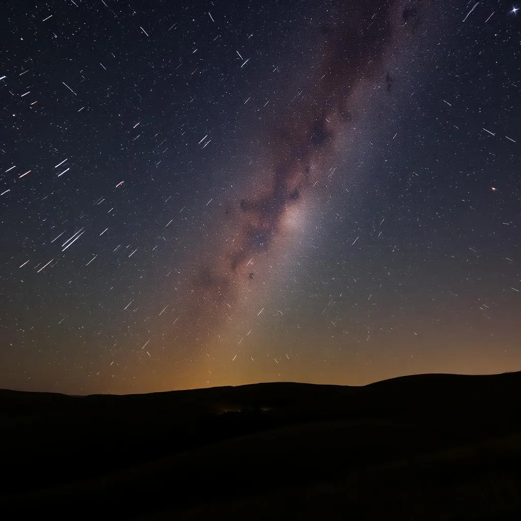 Perseids meteor shower over a dark landscape
